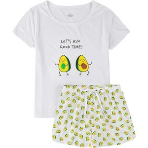 ESABEL.C Women's 2-Piece Let's Avo Good Time Avocado Pajama Sleepwear Set White